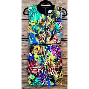 MILLY Tropical Print Sheath Dress Multi colored Floral Bodycon Dress Sz 4